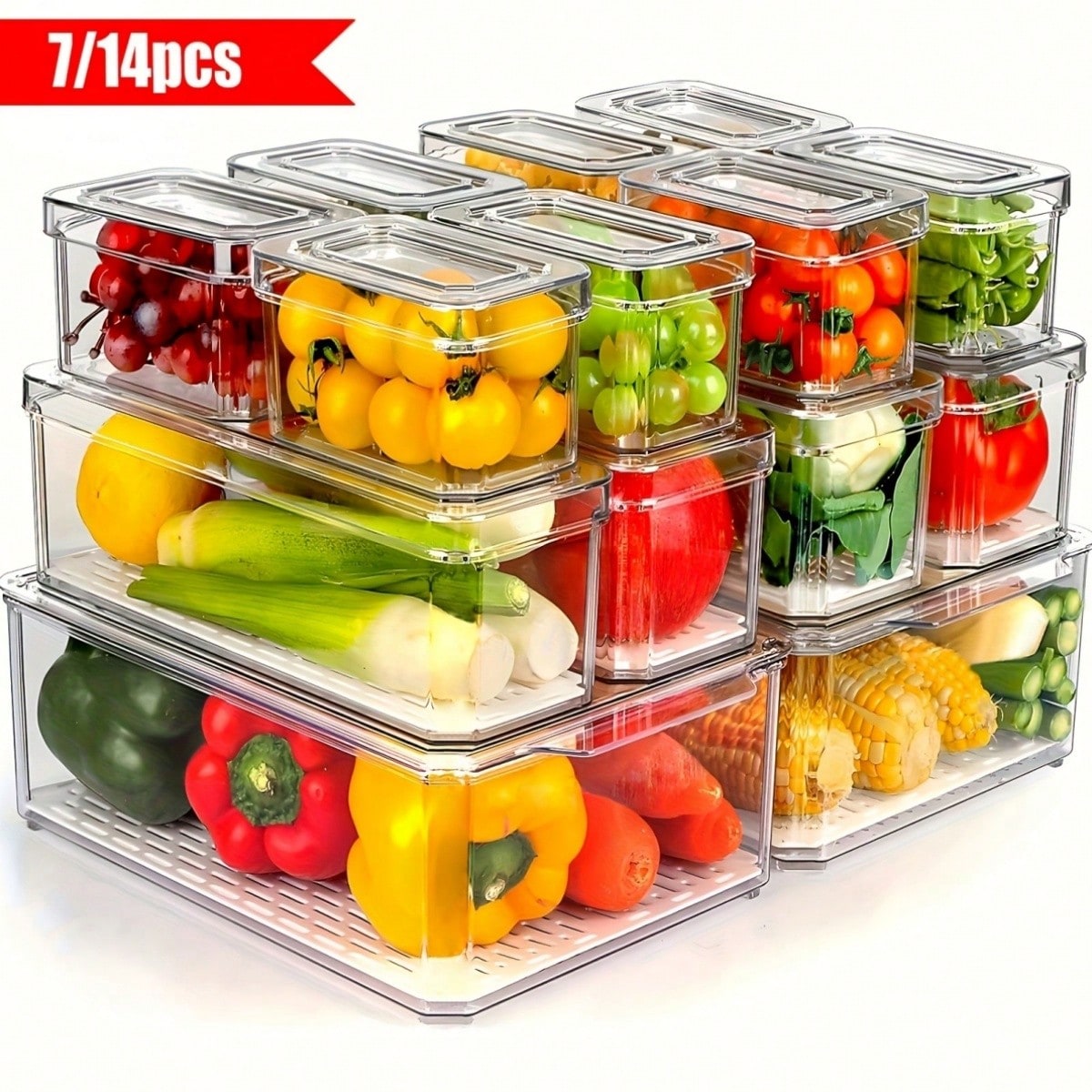 Food Snacks Gifts - 7/14 Pack Stackable Fridge Organizer Bins
