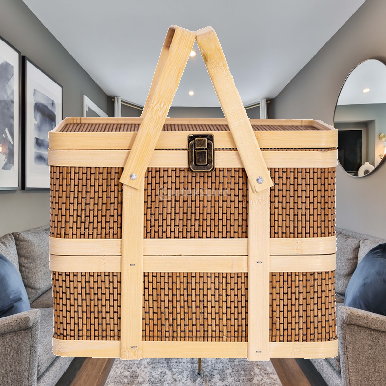 Snacks Food Gift Baskets - Woven Picnic Basket,Food Storage Basket,Double Layer,Gift