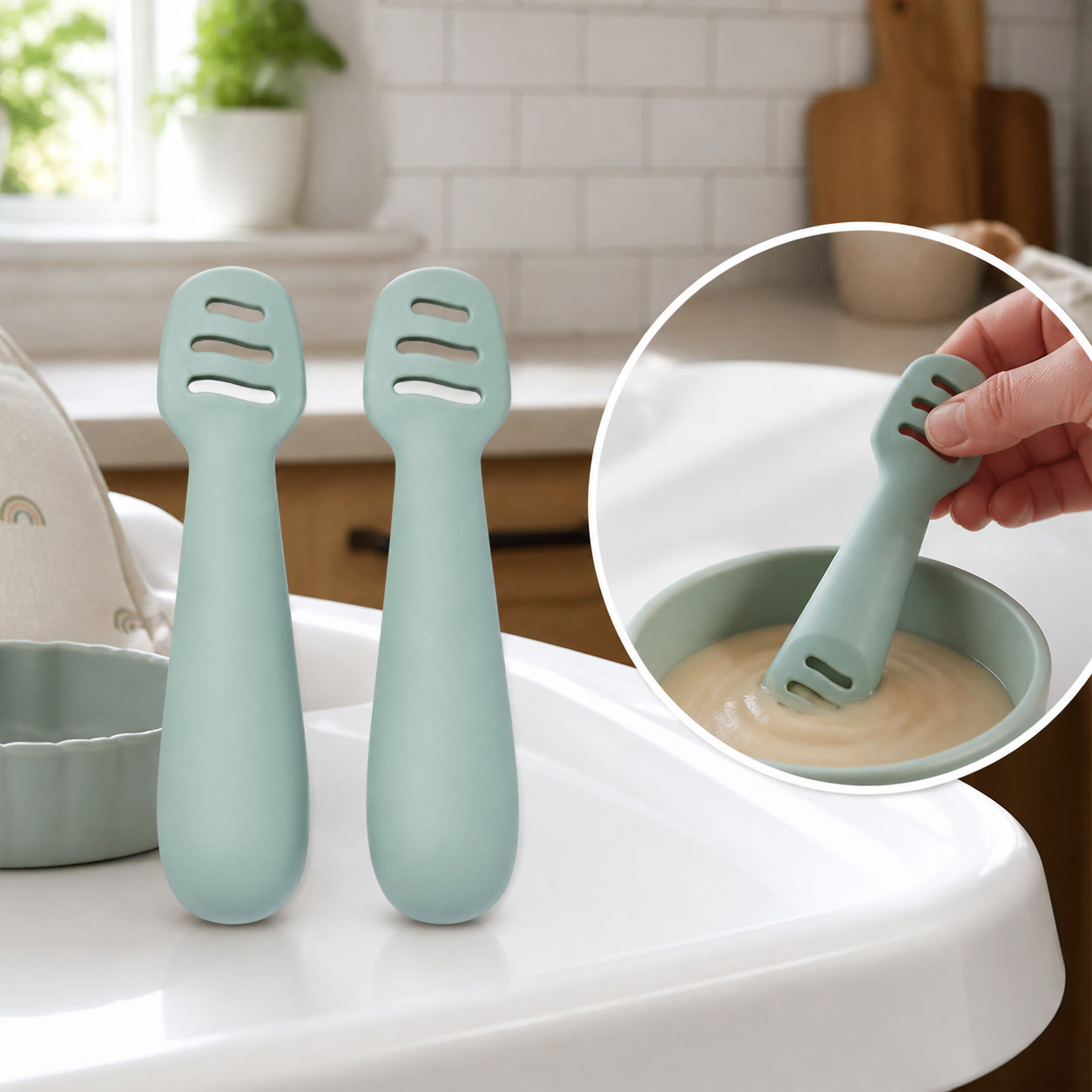 2pcs Green Baby Dipping Spoons - Food Snacks That Are Green review and price