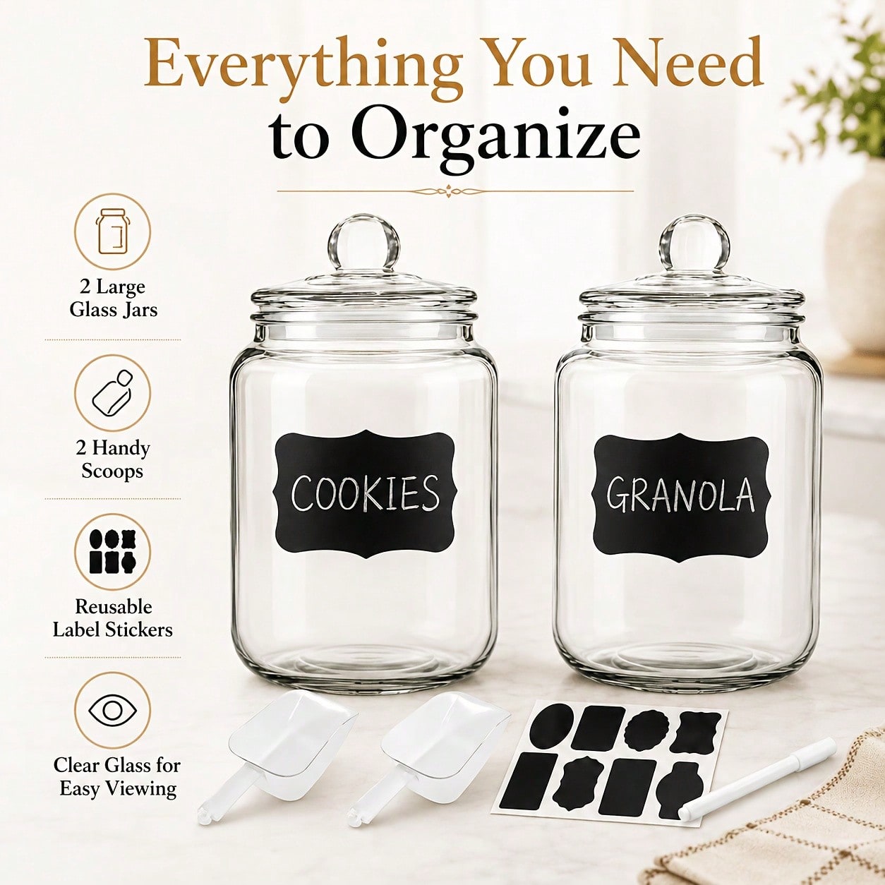 2-Piece Set Of Glass Storage J - Food Snacks Label review and price