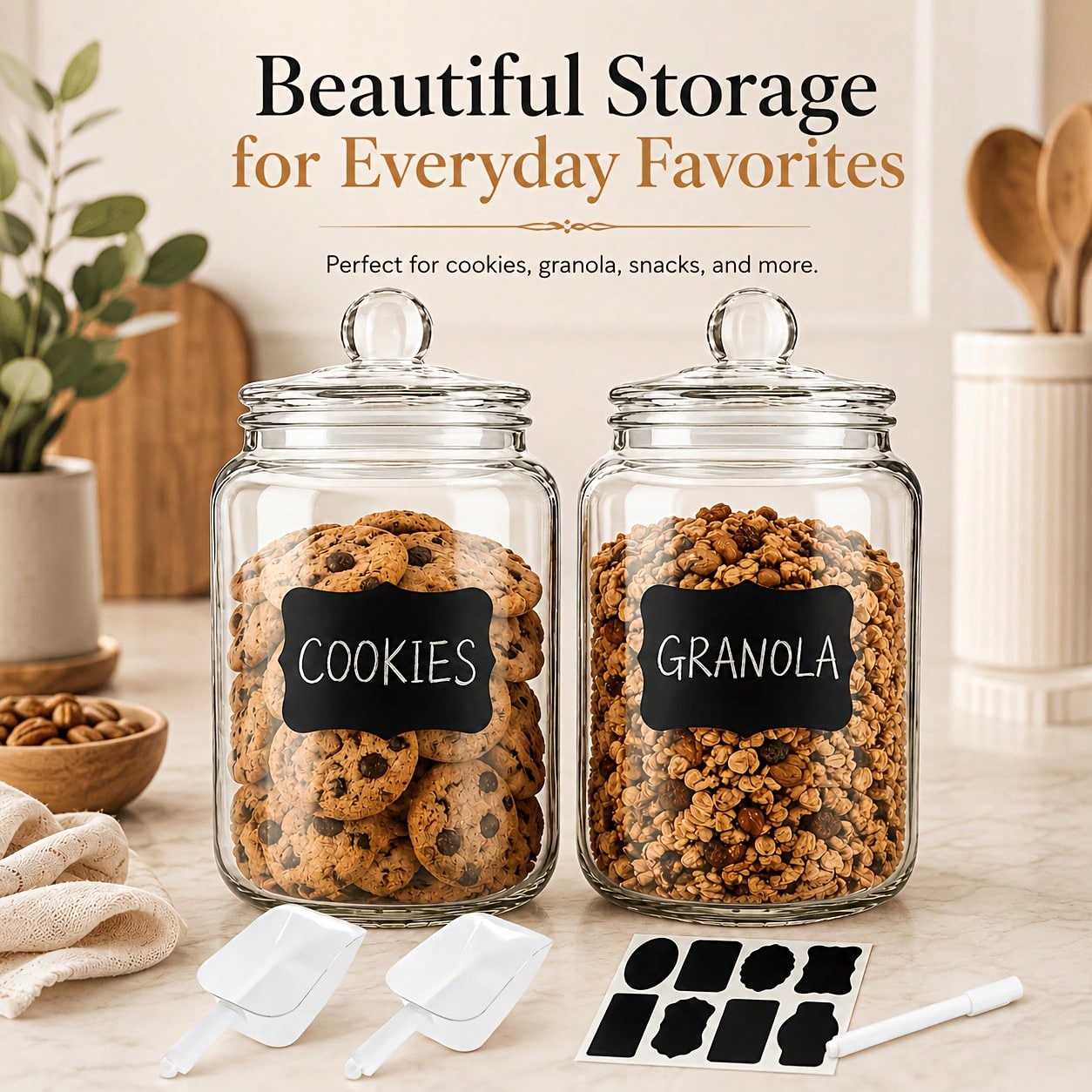 2-Piece Set Of Glass Storage J - Food Snacks Label review and price